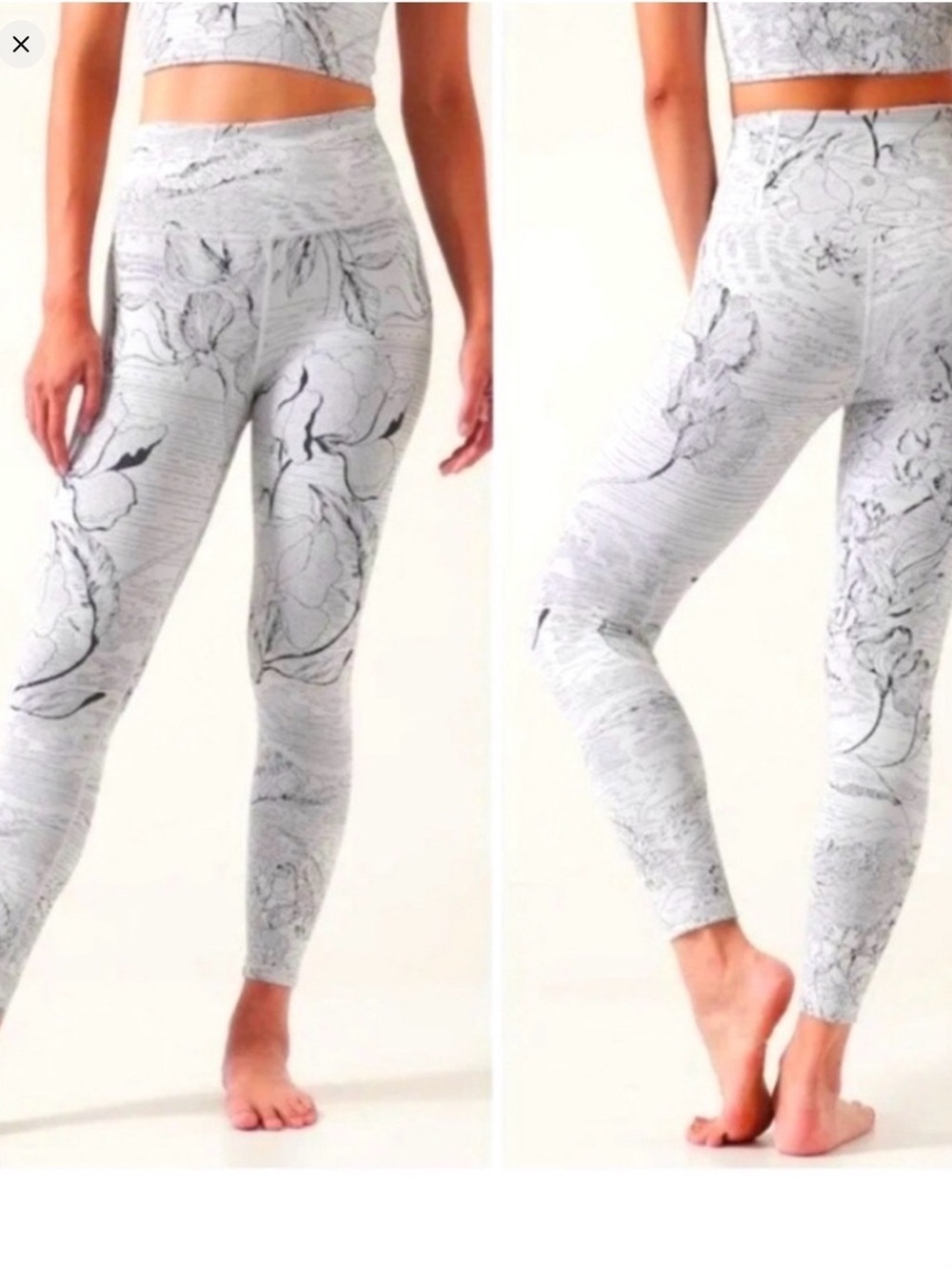 Athleta Elation Jacquard Black & White Floral Jacquard Leggings 7/8 length